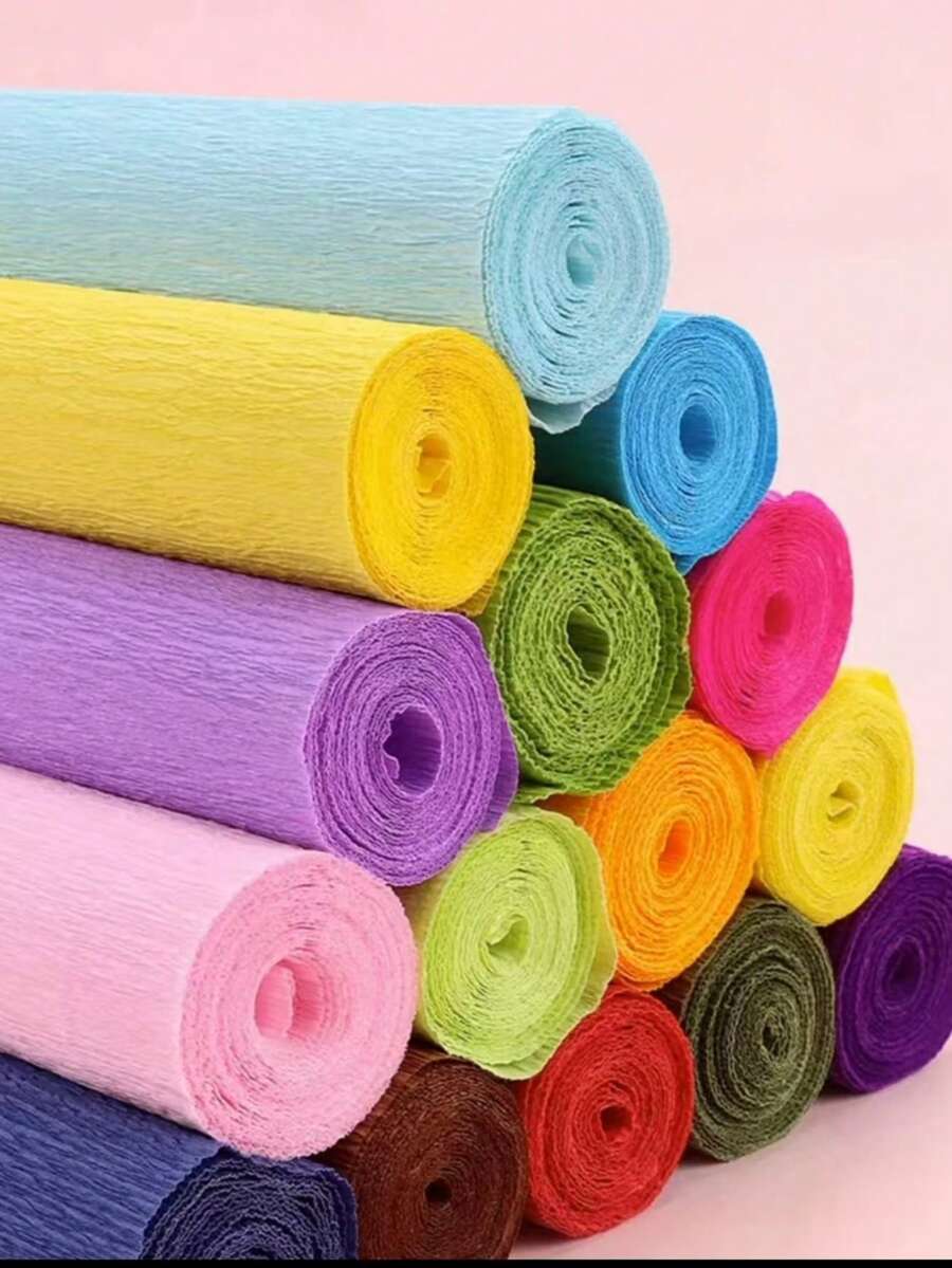 Multi-Color Thick Crepe Paper Handmade Floral Material 9.8 Inch * 8 Feet Thick Paper Flowers Kindergarten Hand-Made White Flowers Crepe Paper