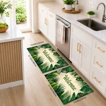 1pc Tropical Monstera Leaf Print Faux Cashmere Kitchen Mat, Absorbent Kitchen Rug, Long Runner Mat, Sink Front Mat, Suitable For Kitchen, Bathroom, Entryway, Hallway, Laundry Room And Home Decor - Multicolor - View 13
