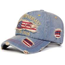 1pc Men's 250TH ANNIVERSARY 1776-2026 Letter Embroidered Distressed Washed Denim Baseball Cap, Street Fashion Hat, Outdoor Sun Protection Casual Cap For Spring/Autumn Travel, Beach Vacation - Multicolor - View 10