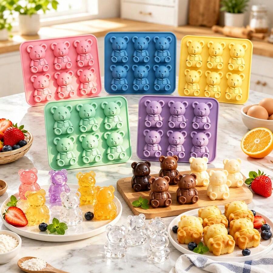 Cute 3D Pink Bear Shaped Ice Cube Mold, Multi-Functional Home Chocolate Mold, Refrigerator Ice Tray, Suitable For Home, Bar, Club, Whiskey, Party And Gift, Mini Bear Ice Cube Mold, Kitchen Accessories, Home Goods, Baking - Multicolor - View 1