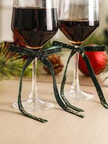 1pc/6pcs/10pcs Christmas Wine Glass Bow Decor, Christmas Dinner Table Decoration, Holiday Party Stemware Ornament, Festive Table Setting Detail Decor, Elegant Party Tabletop Atmosphere Enhancement, Fashionable Table Decor - Multicolor 4 - View 7
