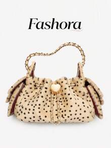 Vintage Leopart Dot Faux Fur Buckets Bag Designer Soflt Plush Women Shoulder Bags Heart Lock Chains Crossbody Bag Small Tote Bag - Multicolor - View 1