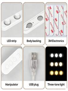 9.58 Inch Makeup Mirror LED Light Strip, USB 5V Dimmable 3-Color LED Vanity Light For Dressing Table And Bathroom - Bulb Style - View 10