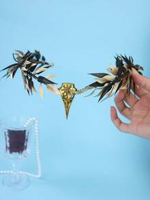 Gothic Gold Bird Skull Black Gold Leaf Crown Headband Brown Vine Dark Witch Hair Decor For Halloween Cosplay Wedding Party - Multicolor - View 5