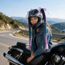 Motorcycle Helmet Braid Ponytail – Colorful Gradient Synthetic Hair Extension With Suction Cup, Reusable & Lightweight Decor For Bike & Ski Helmets - A - View 9