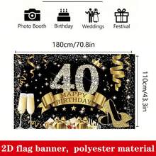 2D Portable Reusable Black & Gold Birthday Backdrop, Suitable For Photo Shooting, Party, Wedding, Home Decor - Black & Gold, Shiny Black & Gold Birthday Celebration Photography Background, 40th, 50th, 90th Birthday Banner, Black & Gold Birthday Celebration Sign Decoration, Suitable For Women, Suitable For Multiple Scenes! - 40 Years Old - View 7