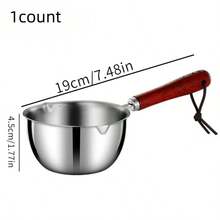Wooden Handle Stainless Steel Mini Oil Pot, Kitchen Oil Splashing Tool, Compatible With Induction Cooktop, Mini Pot For Butter, Sauce And Hot Oil - View 8