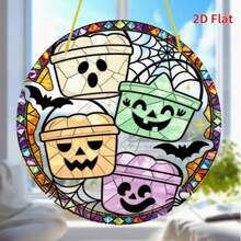 1pc Halloween Candy Bucket Acrylic Suncatcher, Faux Stained Glass Window Hanging, Spooky Home Decor - C - View 5