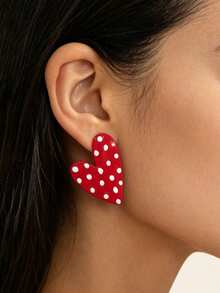 Y2K Sweet & Cool Polka Dot Circle Earrings, Contrast Color Thick Hoop Design, Versatile Earrings For Party And Formal Dress - Polka Dot Rose Red Circle - View 3