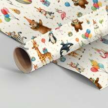 5/10 Lembar Kertas Pembungkus Kado Motif Sirkus Hewan, Pembungkus Kado untuk Anak Perempuan, Cocok untuk Ulang Tahun, Pernikahan, Acara Menyambut Bayi, Pertunangan, dan Kado Natal - MultiWarna - View 4