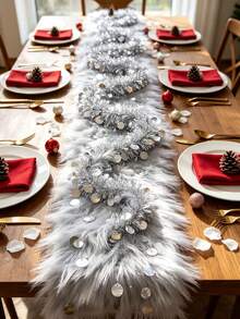 3/1pc Christmas Tinsel Garland Silver Sequin Foil Wreath For Christmas Tree Fireplace Scene Atmosphere Decoration Ceiling Hanging Party Decor Theme Party - multicolor - View 6