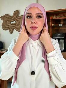 1pc Instant Triangle Hijab One-Piece Tie Headscarf, Quick Wrap Non-Slip, No Underscarf No Folding, Suitable For Daily Wear, Prayer And Travel - Baby Pink - View 3