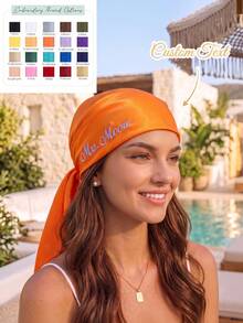 1pc Personalized Name Embroidery Hair Scarf,Custom Text Bridal Headband Bandana,Soft Silky Square Head Wrap For Bachelorette Honeymoon Bridesmaid Gift - Multicolor - View 1