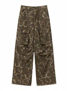 CHUU Camouflage Letter Casual Pants Women Autumn Multi-Pocket Pleated Cargo Loose Wide Leg Long Pants - Multicolor - View 8