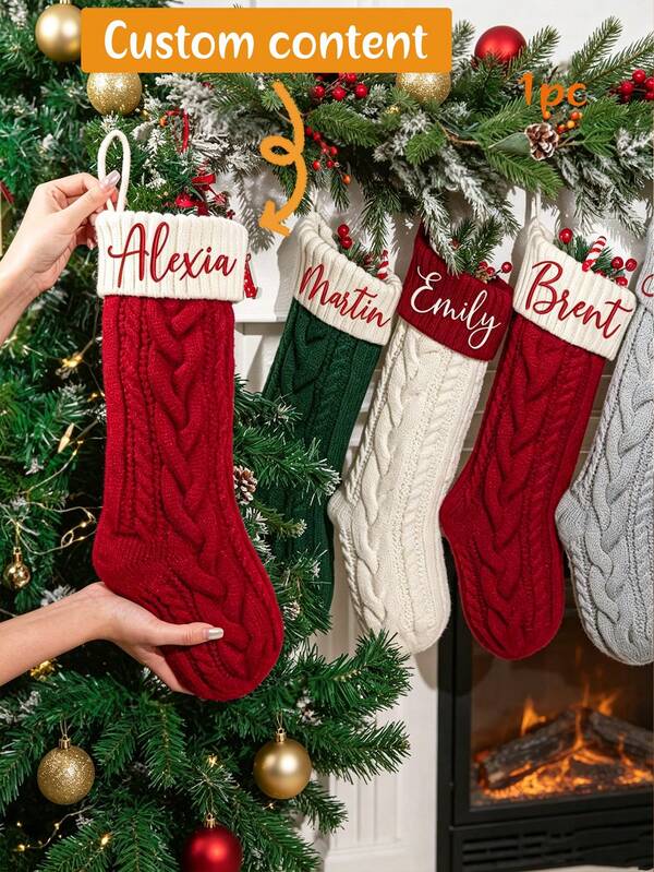 MerexSync Embroidered Christmas Stockings With Name, Personalized Christmas Stockings, Family Knitted Christmas Stockings, 2025 Customized Christmas Gift