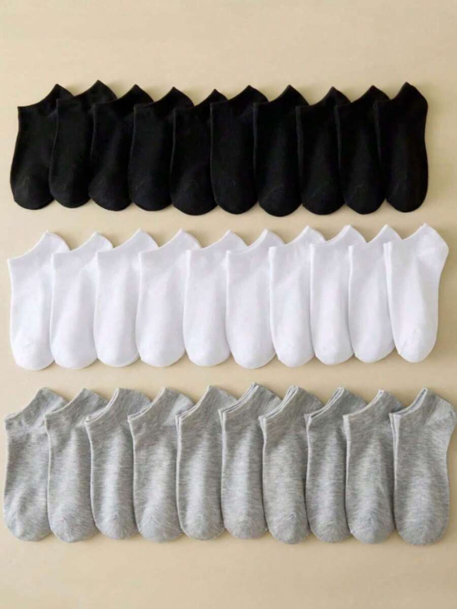 1/3/5/6/10/15/20/30 pares de calcetines tipo barco de moda diaria para hombres y mujeres, estilo simple casual de corte bajo - Multicolor - Ver 1