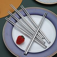 10 Pairs Of Silver-Colored Stainless Steel Chopsticks, Reusable And Dishwasher , 23 Cm Long, Non-Slip Metal Chopsticks, Suitable For Kitchen, Home, And Catering - View 4