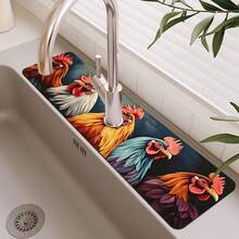1pc Sink Faucet Absorbent Mat, Colorful Rooster Pattern Drainage Mat, Suitable For Kitchen, Bathroom Sink, Countertop, Drainage Mat, Diatomaceous Earth Material, Trimmable, Quick-Dry Mat - Multicolor - View 5