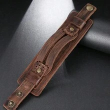 2pcs Vintage Texture Wide Bracelet, Suitable For Men's Daily Sports, Casual And Fashion Wear, Exquisite Texture Gift For Men - Brown - View 5