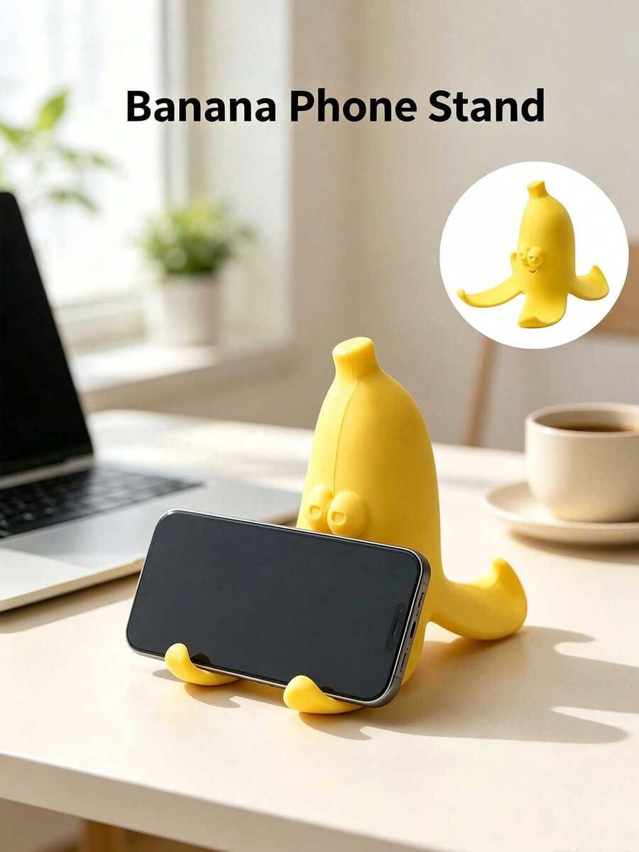 4pcs Cute Banana Phone Holder, Funny Banana Shaped Phone Stand, Creative Multi-Purpose Desktop Decor, Suitable For All Smartphones, Home Office Desktop Decoration - Multicolor - View 1