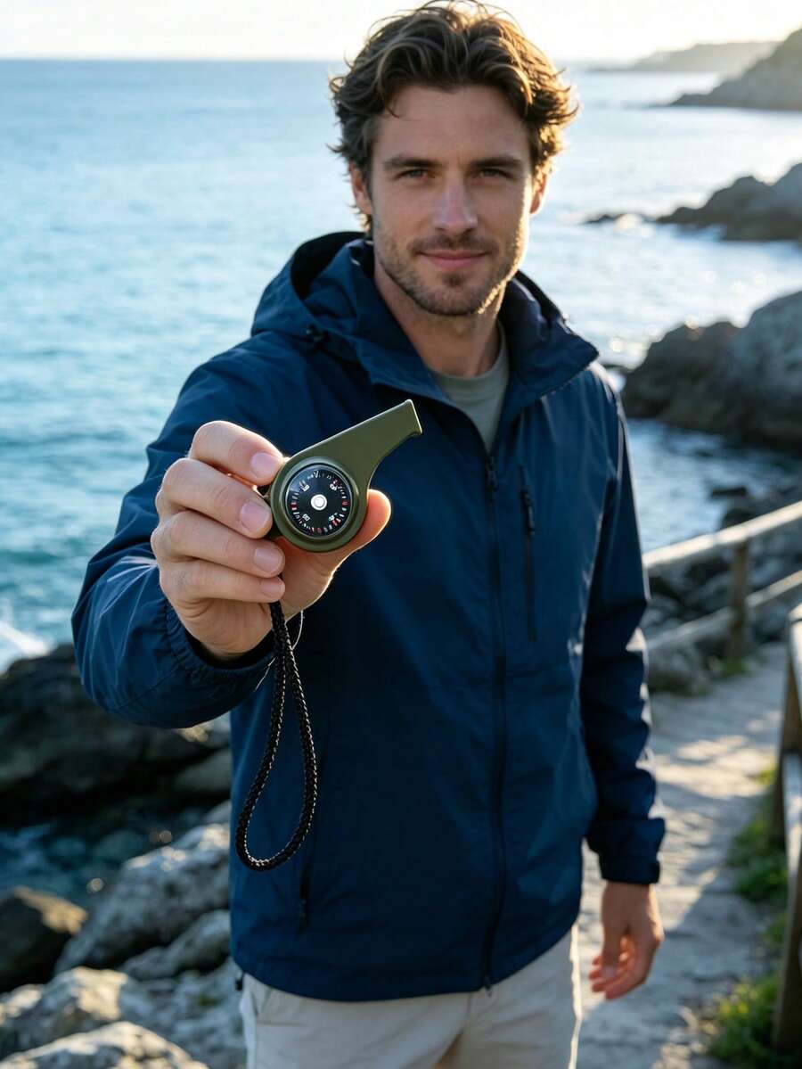 Emergency Survival Whistle (Including Compass And Thermometer), Super Loud Survival Whistle, Keychain Rescue Signal Whistle, Outdoor Equipment, Suitable For Outdoor Emergencies, Hiking, Camping And Sports. - A - View 1
