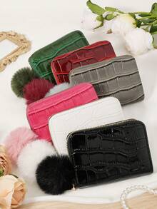 Fashionable Women's Storage Bag, With A Pom-Pom Charm, Credit Card Storage Bag With Multiple Card Slots For Card Storage - Black - View 6