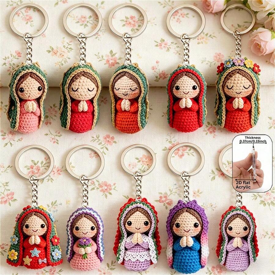 10pcs Keychain Set, Mary Backpack Charm, Unisex, Couple Charm, Commemorative Gift, Car Keychain, Blessing & Grace, Believer Gift, Daily Use, Holiday, Religious Souvenir, Ramadan, Party, Baptism, Wedding And Church Event