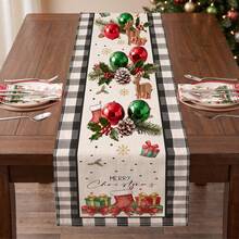 1pc Christmas Stocking Gift Box Snowflake Holly Leaf Plaid Print Table Runner, Suitable For Holiday, Party, Birthday, Dinner, Restaurant Table Decor, Christmas Autumn Winter Home Decoration - Multicolor - View 3