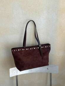 2026 Spring New Coffee Brown & Black Suede Vintage Large Capacity Business Commute Women's Shoulder Underarm Bag - Coffee - View 2