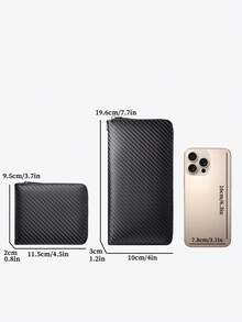 HOVI'S Set Dompet Pria 2 Buah dengan Tekstur Serat Karbon - Dompet Genggam dengan Tali Pergelangan Tangan Panjang dan Tempat Penyimpanan Ponsel + Dompet Pendek Kompak, Banyak Slot Kartu & Penutup Resleting - Hitam - View 8