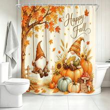 1pc Autumn Maple Leaf Pumpkin Shower Curtain, Vintage Design, Waterproof Bath Curtain, Suitable For Bathtub Partition, Bathroom Decor And Bathroom Accessories, Home Decor Gift - Multicolor - View 6