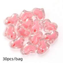 30pcs/Pack Acrylic Flat Heart Beads, Frosted Transparent Candy Color Beads, DIY Necklace Bracelet Beads Keychain Phone Pendant Beading Jewelry Making Accessories - Love - View 11