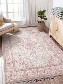 1pc Pink Bohemian Vintage Living Room Rug, Suitable For Kitchen, Dining Room, Bedroom, Room Holiday Decor, Indoor/Outdoor, Office, Lobby, Non-Slip Doormat, Bathroom Rug, Hallway, Study Gaming Area Carpet - Baby Pink - View 20