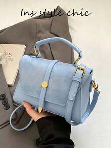 Tas jinjing dengan penutup berbahan suede dan PU, bentuk persegi yang kokoh, tahan terhadap pelunakan dan deformasi, ruang interior dapat menyimpan ponsel, lipstik, bedak, earphone, dan barang-barang kecil lainnya untuk bepergian, cocok untuk bekerja, bepergian, berbelanja, kencan, dan kegiatan sehari-hari. - Biru - View 9