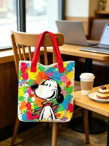 1件 Snoopy Princess 托特包－大容量耐用帆布包，粉色小狗與彩色圖案，適合節日活動、慶典場合與日常使用，錢包與手提包，結構堅固，感恩節慶祝、聖誕節與萬聖節理想之選，節日禮物、派對配件 - 紅色 - 查看 4