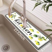 1pc Sink Faucet Absorbent Mat, Lemon Pattern Drainage Mat, Suitable For Kitchen, Bathroom Sink, Countertop, Drainage Mat, Diatomaceous Earth Material, Trimmable, Quick-Drying Mat - Multicolor - View 12