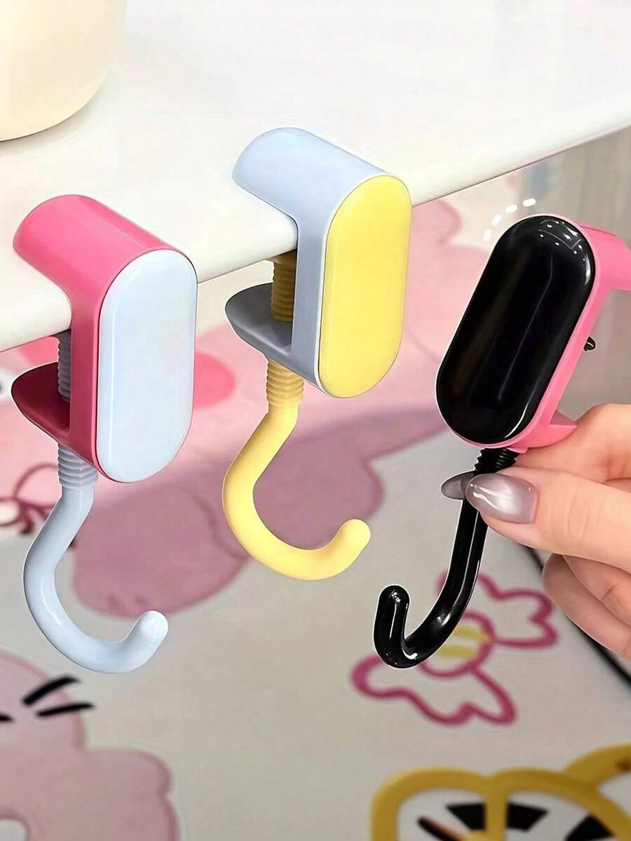 1pc Desktop Backpack Hook, No Drilling No Adhesive, Rotatable Clamp Design For Easy Detachment, Sturdy Load-Bearing And Non-Slip. Macaron High-Value Aesthetic, Student Desk Essential, Can Hang Backpacks, Water Bottles, Tote Bags. Dorm And Home Dual Use, Adjustable Flexible Hook, Desk Storage Organizer, Portable And Space-Saving, Popular Back-To-School Stationery Accessory