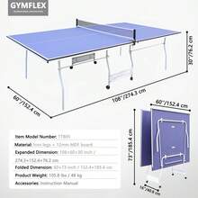 Foldable Full Size Table Tennis Table, Indoor Outdoor Ping Pong Table With Net, Paddles & Balls, Single Player Mode, Blue - Blue - View 4