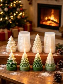 1pc 3D Christmas Tree Shaped Silicone Mold, Handmade Aromatherapy Candle Home Decor, Christmas Holiday DIY Craft Tool - White - View 7