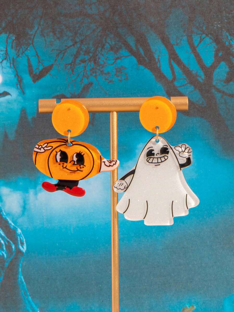 1 đôi bông tai mặt dây chuyền in hình bí ngô ma mặt đáng yêu thiết kế Halloween - Nhiều màu - Xem 1