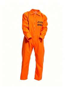 1pc Set (Jumpsuit) COS Prison Uniform Prisoner Costume Party Prison Outfit Stage Role Play Costume Performance Wear - Burnt Orange - View 5