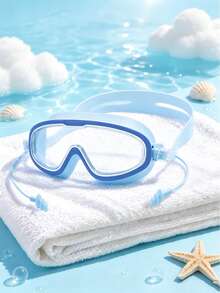 1pc Large Frame Swimming Goggles, One-Piece Silicone Earplug Design, High Definition Anti-Fog Lens, Effective UV Protection, Soft Silicone Seal Ring Waterproof And Leak-Proof, Adjustable Strap, Fits Face - Swimming Goggles - View 4