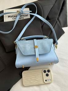 Tas jinjing dengan penutup berbahan suede dan PU, bentuk persegi yang kokoh, tahan terhadap pelunakan dan deformasi, ruang interior dapat menyimpan ponsel, lipstik, bedak, earphone, dan barang-barang kecil lainnya untuk bepergian, cocok untuk bekerja, bepergian, berbelanja, kencan, dan kegiatan sehari-hari. - Biru - View 4