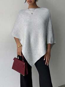 Fashion Solid Color Ribbed Shawl, Casual Autumn/Winter - Light Gray - View 4