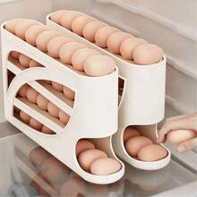 1pc/Automatic Sliding Design Refrigerator Stackable Egg Storage Rack, Large Capacity Maximizes Space Utilization, Transparent PP Material, Keeps Fresh And Saves Kitchen Storage Space - Multicolor - View 2