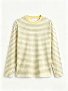 Simple Studio | Men's Casual Striped Digital Print Versatile Crew Neck Long Sleeve T-Shirt - Yellow - View 4