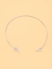1pc Rhinestone Leaf Open Collar Necklace, Women's Designer Versatile Party Fashion Open Collar Accessory - Silver - View 2