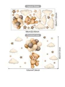 1 Set Stiker Dinding Balon Beruang Lucu, Termasuk Stiker Awan dan Bintang, Perekat Mandiri dan Dapat Dilepas, Cocok untuk Dekorasi Kamar Bayi dan Kamar Tidur Anak-Anak - MultiWarna - View 4