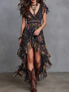 Women Midi Dresses - Black and Yellow - View 1