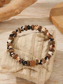 1pc Simple Luck Rain Stone Beaded Bracelet For Men Boho Wood Coconut Shell Lava Stone Charm Bracelet Accessories Jewelry Party Gifts - Multicolor - View 4